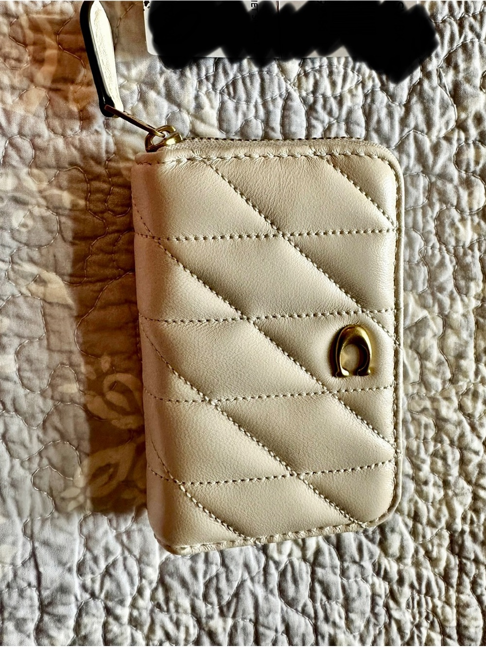 Coach Small Quilted Zip Wallet in Chalk with Gold C